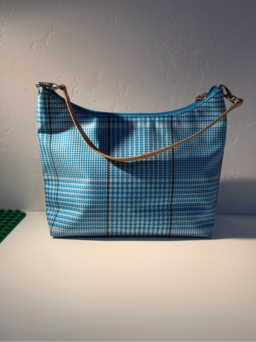 Ralph Lauren Houndstooth Shoulder Bag Vintage Plaid Fabric Purse with Leather - Picture 3 of 12